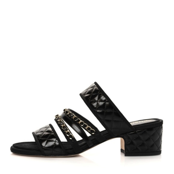 CHANEL Black Quilted Mules with Chain Detail - Picture 2 of 14